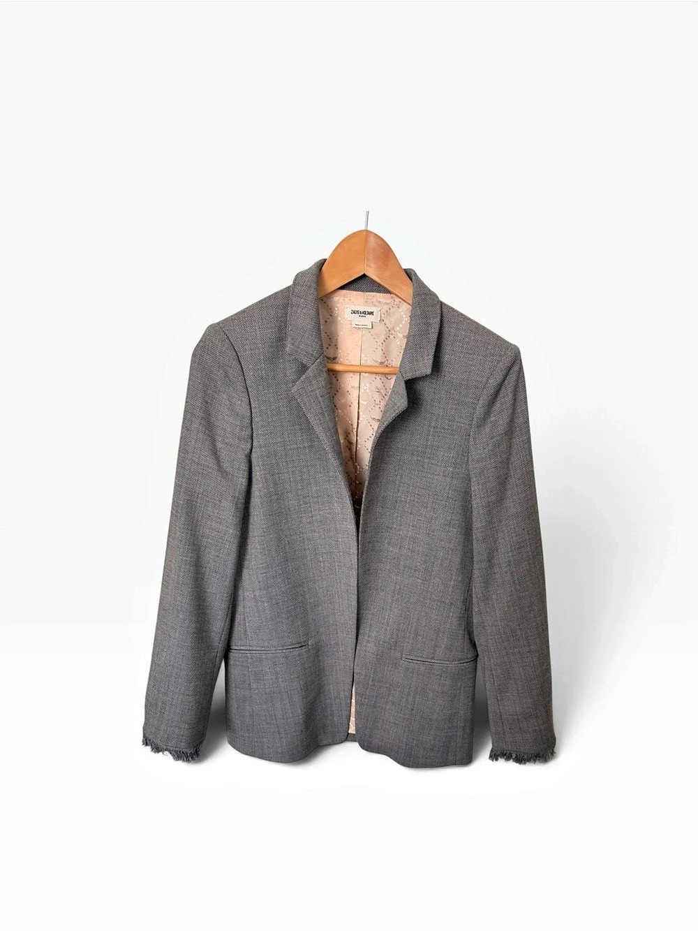 Zadig & Voltaire Volly Frange Fringed Blazer in Gray Size 38